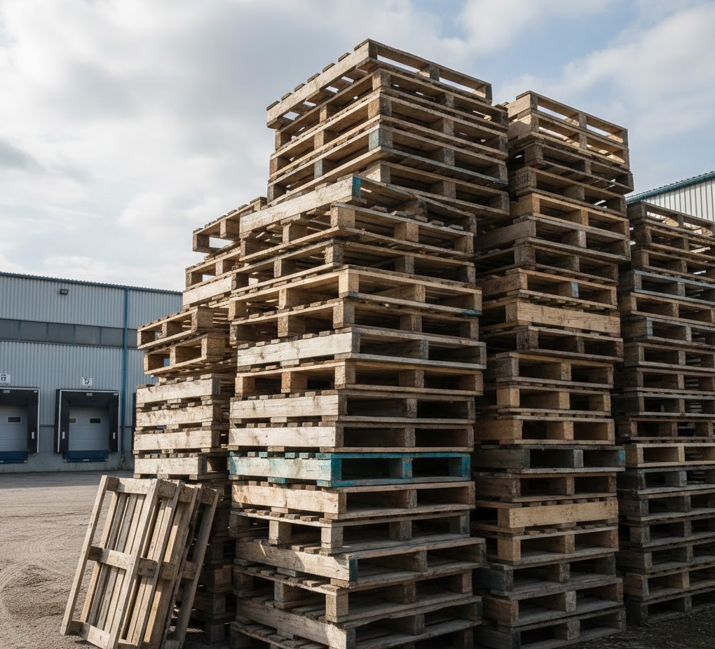Stacked pallets at Milwaukee Pallets USA facility